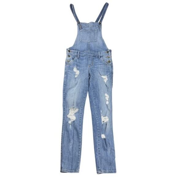 GUESS Distressed Tapered Leg Denim Overall Sz 23 Blue - Picture 2 of 10